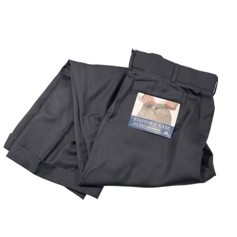 Stafford 36x30 Black Dress Pants Pleated Cuffed Stafford Ease NWT Business